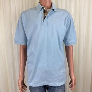 Men's Burberry Nova Check Accent Polo Shirt Sz Medium Pale Blue